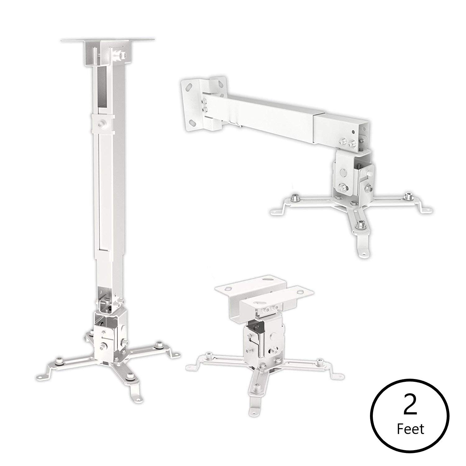CAPRIGO Heavy Duty 1 Feet to 2 Feet (12 Inch to 24 Inch) Adjustable Projector Ceiling Mount Stand, Universal Projector Wall Mounting Bracket Kit with Swivel, Tilt & Height Adjustments (White-M447) - Image 6