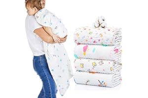 HINATAA Juego de 2 toallas de baño para bebé, manta de muselina, 6 capas de 41.5 x 41.5 pulgadas, paños de muselina de algodón extra suave (color al azar)
