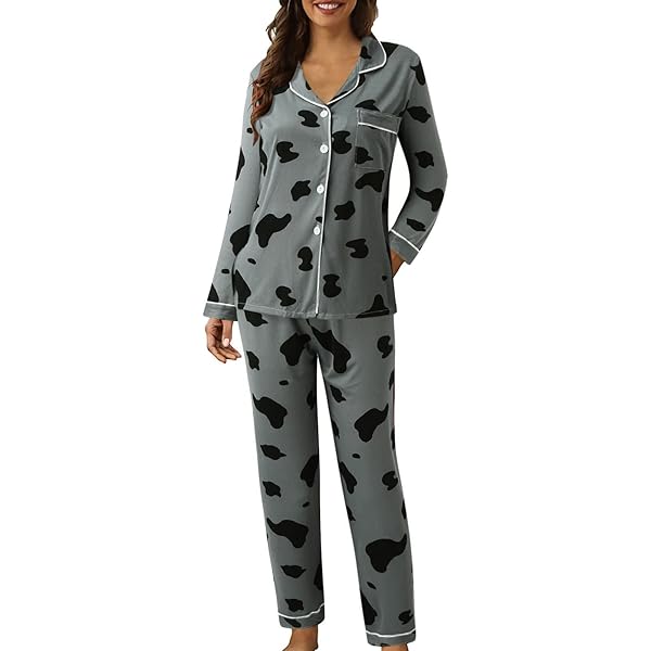 Pigiama Donna Due Pezzi In Cotone - Maniche Lunghe Con Stampa Foglie, Taglie Forti - Foto 8