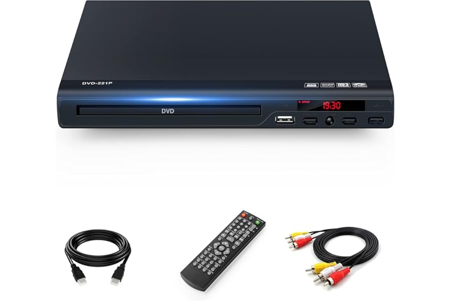 Full HD 1080p Upscaling DVD Player for TV with HDMI Output, for Home,Plays All Formats & Regions,USB Port,Multi-Formats DVDs/CDs Supported,Remote Control and AV/HDMI Cable Included…