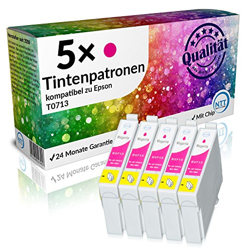 N.T.T.® 5 x Stück XL Druckerpatronen / Tintenpatronen kompatibel zu Epson T713 Magenta / Rot Sparpack