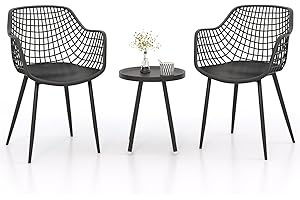 GOPLUS Conjunto de Mesa y 2 Sillas de Jardín, Conjunto de Muebles Exterior 3 Piezas, PP Impermeable y Soporte de Metal Resistente, Juego de Mesa y Sillas para Patio Balcón Terraza