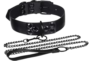 Auidy_6TXD PU Leather Punk Choker, Sexy Goth Choker Belts Harness with Leash, Adjustable Black Collar with with Pulling Chain