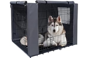 PETKEI Dog Crate Cover for Wire Dog Crate, Durable Polyester PU Coated Dog Cage Cover Designed for 1 & 2 Door Cage, Includes 1 Breathable Mesh Window & 1 Pocket (Cover Only) (2XL-48 Inches)
