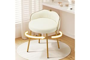 ‎HELLOVE Hellove Cute Schminktisch Hocker, Armlos Drehbarer Schminktisch Stuhl mit Gold Metallbeinen, Sitzhocker, Drehhocker, Fußhocker Makeup-Hocker Leder Stool für Schlafzimmer Wohnzimmer Esszimmer, Beige