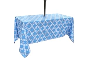 Eternal Beauty Nappe imperméable à carreaux bleu Recatngle pour intérieur et extérieur avec trou pour parapluie et fermeture éclair pour terrasse, jardin, fête et barbecue (132 x 178 cm)