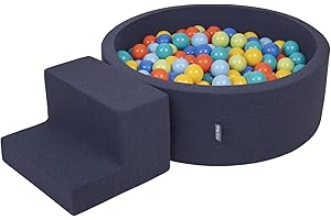 KiddyMoon Parque Infantil De Espuma con Rodondo Piscina De Bolas (200 Bolas) para Niños, Azul Marino:Verdeclr/Naran/Turq/Azul/Azulclr/Amari