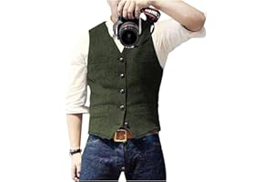 Solovedress Mens Vintage Waistcoat Tweed Wool Regular Fit Suit Vest for Wedding Groomsmen