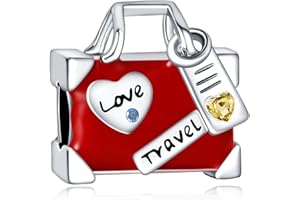 Rimgoris Breloque en Argent Sterling 925 pour Femme Bracelets Collier Pendentif Tasse à café Fusée Astronaute Planète Valise Voyage Pierres Bleues Tour Eiffel Montgolfière Note de Musique