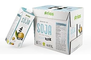 FRIAS Frías - Boisson Végétale au Soja Light - Riche en Calcium et Protéines - Pack de 6 Unités de 1 L - Sans Gluten ni Lactose - 100% Végane - Pauvre en Graisses Saturées - Fabriquée en Espagne