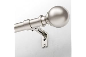 DEFYNEE Tringle à Rideaux avec Embouts Ronds, 80-305 cm Extensible, 25 mm de Diamètre, Ensemble avec Supports, pour Chambre et Salon - nickel brossé