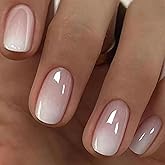 Kotkiddy Lot de 24 Faux Ongles à Presser - Faux Ongles Courts Carrés Chromés avec Design French Acrylique Brillant Réutilisab