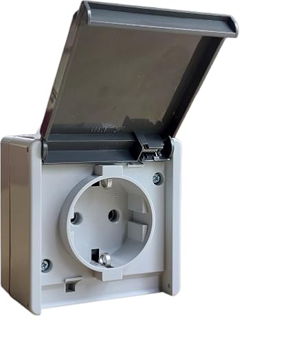 Aufputz-Steckdose IP54 – 2-fach, 16A/230V, Grau, Für Feuchträume & Außenbereich