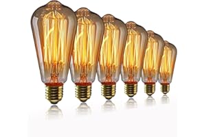 EYLM Vintage Edison E27 Filament Light Bulb 40W ST64 - Retro Incandescent Industrial Style Bulb, Warm White, Decorative 6 Pieces