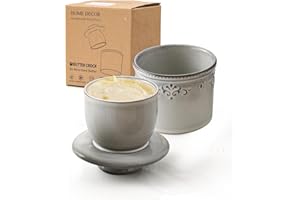 HOME DECOR Beurrier en céramique, cloche à beurre avec couvercle, beurrier français pour beurre frais et à tartiner, sans BPA - Gris taché