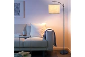 Depuley Lampa podłogowa Vintage, metalowa lampa podłogowa LED i tkanina lniana, nowoczesna i nordycka, lampa podłogowa do pokoju i salonu z żarówką LED E27 w zestawie