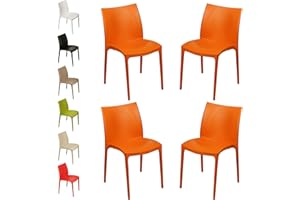 Sunlit Haven Set of 4 Orange 'Zip' Plastic Chairs - Versatile Seating for Indoor/Outdoor Use - Fully Assembled, Stackable & Easy Clean - Contemporary Furniture for Home, Patio, Dining Room, Garden