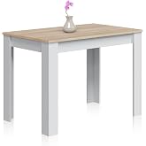 duehome | Fixed Side Table, Dining or Kitchen Table, Finished in Artik White and Canadian Oak, Dina Model, Measurements: 109