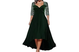 ZEIAYUAS Plus Size Velvet Dresses for Women UK Sequin Cocktail Dress V Neck Pleated Maxi Dresses Half Sleeve Tunic Evening Dresses Sparkly Glitter Party Dresses Wedding Guest Gown