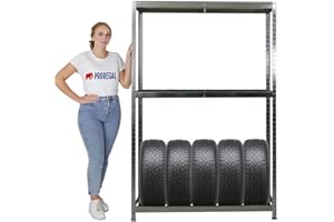 PROREGAL Étagère à pneus Ragnar | HxLxP 180x120x40cm | jusqu'à 8 pneus sur 2 Niveaux + Rangement | 265kg Charge Max. | Galvanisé