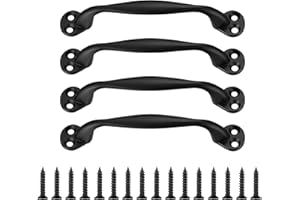 Heozhuyi 4 Pcs Doors Pull Handles, Black Sliding Barn Door Handles, Retro Bow Shaped Garden Gate Garage Shed Cabinets Door Grab Handles, with Screws - 129 mm