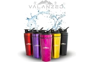 Valanzed Shaker de Acero Inoxidable 900ml. Para Batidos de proteína, Coctelera, Mezcladora. Sistema de mezclado anti-grumos. Sin olores. Fácil lavado (Rosa)