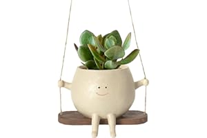 Smavles Pot de fleurs suspendu pour l'intérieur et l'extérieur - Avec visage de balançoire - Visage souriant - Pour plantes succulentes, fleurs et plantes - Décoration d'intérieur et d'extérieur