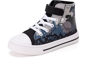 FUNCOO PLUS Unisex Trainers Easy Fasten Boys Girls Casual Sneakers Kids High Top Canvas Sports Shoes