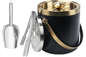 Minnhua 3L cubiteras para hielo grande hielera portátil cubiteras para botellas de doble pared de acero inoxidable champanera con Tapa Colador Cuchara hielo y Pinza para Bar Fiestas de picnics Negro