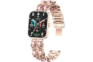 Blueshaweu Damen Kettenbänder Kompatibel mit Blackview Smartwatch 1,83'', Edelstahlband Lederschlaufe Ersatzarmband für Blackview W20 Smartwatch