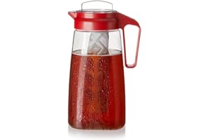 Adagio Teas Airtight Lay-Flat Iced Tea Pitcher with Infuser for Loose Teas - BPA-Free - 2 Litre (Red)