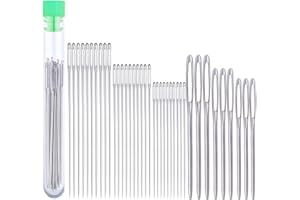 DIPEER 39 Pcs Big Eye Sewing Needles Kit, 3 Sizes Pointed Stitching Needles with 3 Sizes Blunt Large Eye Needles, Leather Needles Hand Sewing Needles for Knitting Sewing