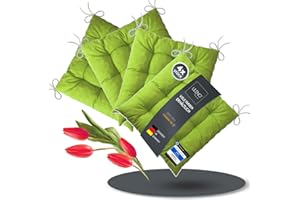 LILENO HOME 4er Set Stuhlkissen Apfelgrün (40x40x6 cm) - Sitzkissen für Gartenstuhl, Küche oder Esszimmerstuhl - Bequeme UV-beständige Indoor u. Outdoor Stuhlauflage als Stuhl Kissen