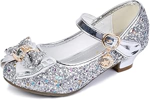 Jiaduowang Girls Dress Shoes Mary Jane Wedding Party Shoes Glitter Bridesmaids Princess Heels