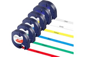 Blissiquee 6 Pack Compatible with Dymo Label Tape, Colorful Label Maker Tape, Black on Transparent/White/Yellow/Red/Blue/Green, Compatible with Dymo Letratag Tape LT-110T LT-100H LT-100T QX50 XR XM