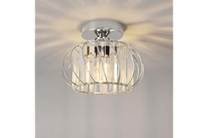 ANWIO Lampada da Soffitto Cristallo E27, Plafoniera a Soffitto con Argento Base Moderno, Plafoniera Bagno in Cristallo, Lampadario Corridoio con Paralume in Vetro, 22.5 CM (Senza Lampadine) Kitchen