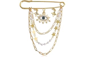 Wendalern Spilla con occhio di cristallo Spilla a più strati Appesa a catena Spilla da bavero CZ Evil Eye Star Charm Spilla Lucky Devil Eye Nappa Pin Bouquet da sposa Gioielli per le donne Uomini