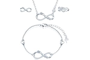INFINIONLY Juegos de joyas, Pendientes Pulsera Collar colgante para mujer niña, pendientes pulsera collar de plata 925, Juegos de joyas con símbolo de infinito y flor rosa, con circón, plata