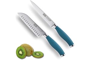 Taylors Eye Witness Syracuse Ensemble de couteaux de cuisine asiatiques – Chefs Santoku 13 cm & Cooks All Purpose 13 cm Lame ultra fine et tranchante Manche doux Air Force Bleu