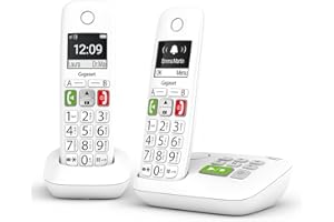 Gigaset E290A Duo - Téléphone Fixe sans Fil Blanc avec Répondeur Intégré, 2 combinés avec Grand écran rétroéclairé, larges Touches, Fonction Blocage D'appels [Version Française]