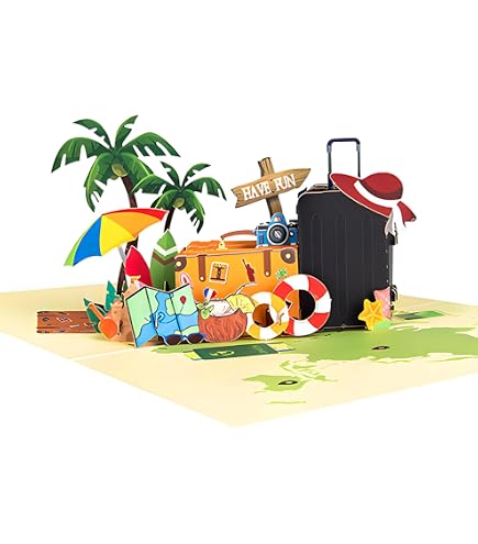 Carte Pop-Up Voyage 3D - Carte Anniversaire Ou Retraite - Scène De Plage - Avec Enveloppe Et Carte Vierge - Idée Cadeau Originale