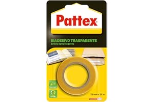 Pattex Biadesivo Trasparente Universale, Basso Spessore, Eccellente Adesione su Carta, Cartone, Legno, Plastica, Materiali Flessibili e su Tutte le Superfici Lisce, Per Foto e Album, 15mmx10m