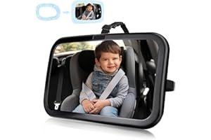 FACIACC Baby Car Mirror, Safest Baby Car Mirror for Back Seat, Crystal Clear View Shatterproof Adjustable Mirror with Cloth Cover to See Rear Facing Infants, Kids and Babies
