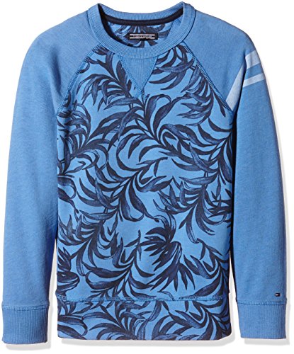 TOMMY HILFIGER KIDS Boys' Palm Leaf CN Hwk L/S Sweater, Blue, 8