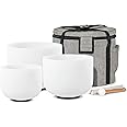 CVNC Set of 3 PCS 440HZ 8" A + 10" C + 12" F Frosted Quartz Crystal Singing Bowls with Travel Carry Case Bag for Sound Healing and Meditation