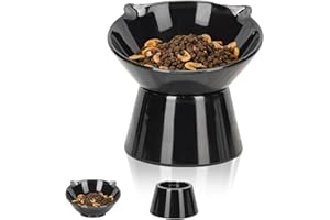VOOTUN Gamelle pour Chat Surélevée Inclinable à 15° avec Support - Bol pour Nourriture & Eau, Anti-vomissement et Facile à Nettoyer, Noir
