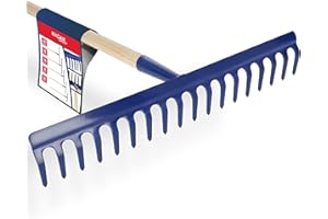 KADAX Rastrillo, rastrillo Ancho con Cabeza Reforzada, Escoba de Hojas de Metal, rastrillo de Hojas con Mango Largo de Madera, Herramienta de jardín para desherbar, rastrillo de jardín para céspedes