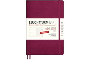 LEUCHTTURM1917 367861 kalendarz tygodniowy i notatnik w miękkiej oprawie, średni (A5) na rok 2024, 18 miesięcy, czerwony Port Red, niemiecki