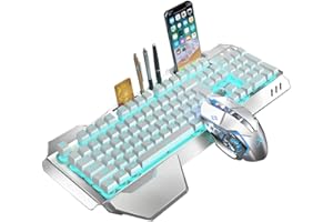 LEXONTECH 2.4G Set tastiera e mouse wireless ricaricabile sensazione meccanica, capacità di 3000 mAh, tastiera da gioco impermeabile retroilluminata a LED anti-ghosting + 2400 DPI 6 pulsanti mouse da gioco