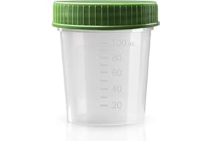 Urinbecher Premium Grün 10 Stück | 125 ml Fassungsvermögen bis 100 ml graduiert | auslaufsicherer und gefriertauglicher Urinprobenbecher mit Schraubdeckel | mattiertes Schriftfeld auf dem Becher